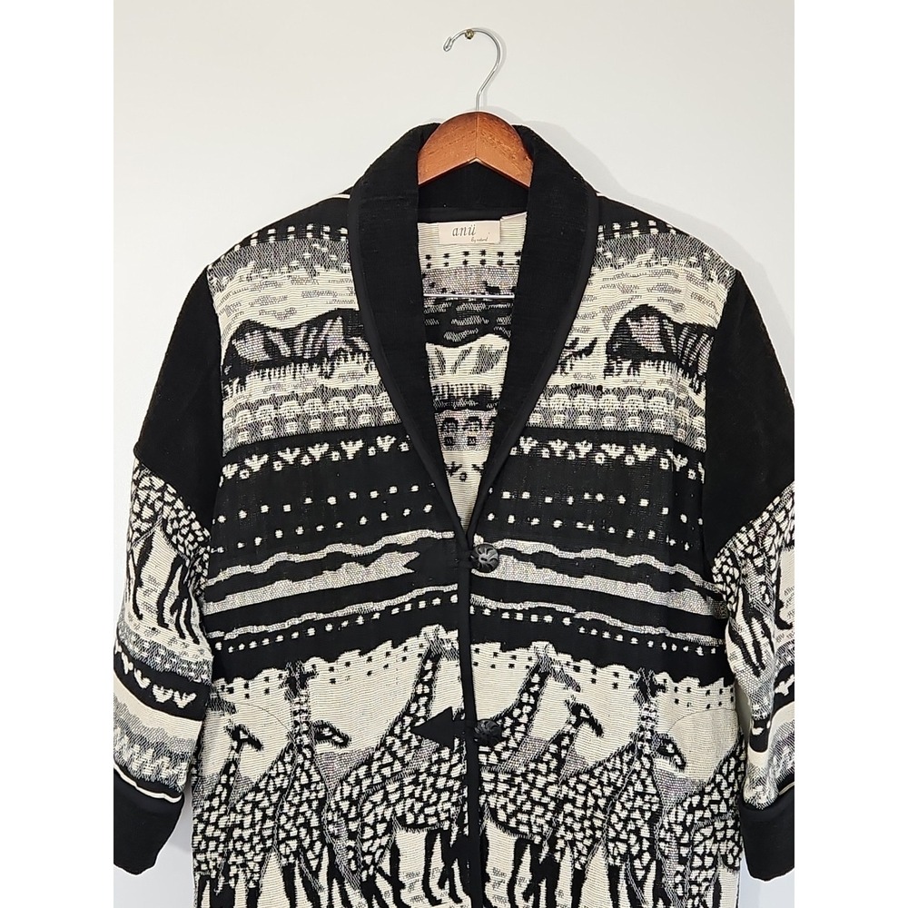 Anu by natural  African Safari‎ Giraffe Black and White Tapestry Jacket Womens M